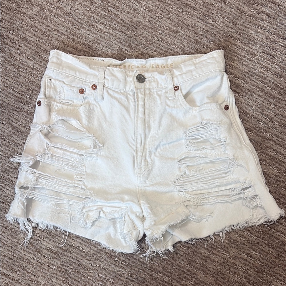 American Eagle Outfitters White Distressed Jean Shorts